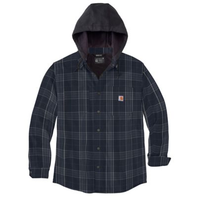 Carhartt Men's Rugged Flex Relaxed Fit Flannel Fleece-Lined Hooded Long-Sleeve Button-Down Shirt Jacket