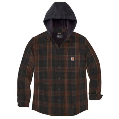 Carhartt Men s Rugged Flex Relaxed Fit Flannel Fleece Lined Hooded Long Sleeve Button Down Shirt Jacket at Tractor Supply Co