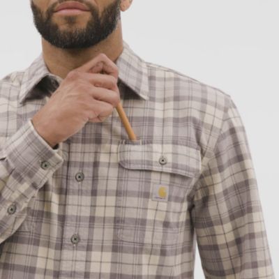 Image showing  Men's Loose Fit Heavyweight Plaid Flannel Long-Sleeve Button-Down Shirt
