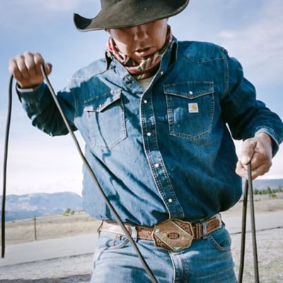 Image showing  Men's Montana Relaxed Fit Midweight Denim Snap Front Long-Sleeve Work Shirt