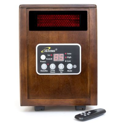 iLIVING Portable Infrared Space Heater with Walnut Wooden Cabinet, Fan Forced, 1500W