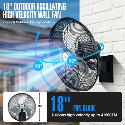 Image showing  18 in. Variable Speed Outdoor Oscillating High-Velocity Wall Fan, 4,150 CFM Heavy-Duty Weatherproof Motor