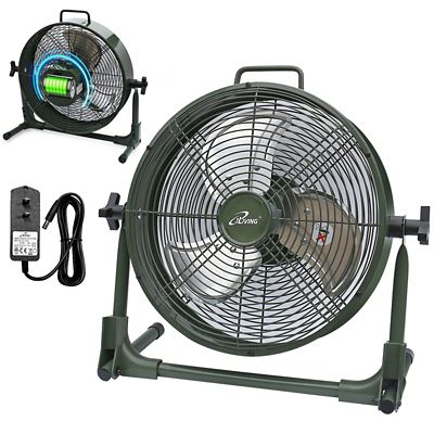 iLIVING 12 in. Rechargeable Battery Operated Camping Floor Fan, High Velocity with Metal Blade and Built-in Lithium Battery