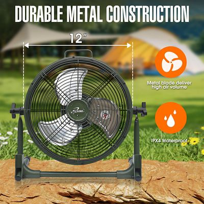 Image showing  12 in. Indoor/Outdoor Rechargeable Battery Operated Camping Floor Fan, High Velocity with Metal Blade