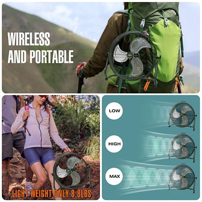 Image showing  18 in. Indoor/Outdoor Rechargeable Battery Operated Camping Floor Fan, High Velocity with Metal Blade