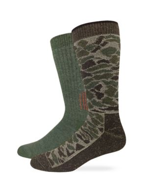 Blue Mountain Men's Full-Cushion Merino Wool Blend Boot Socks, L, Camo Green, 2 Pair