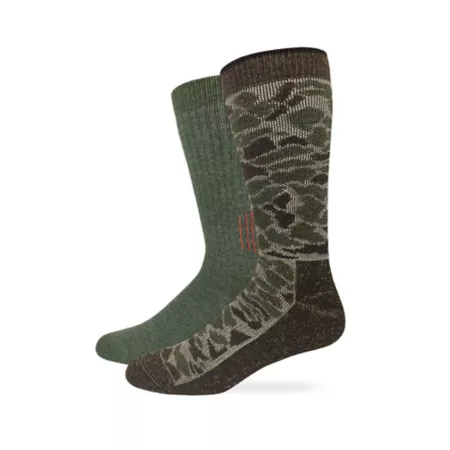 Blue Mountain 2 Pack Full Cushion Merino Wool Blend Boot Socks Large Camo Green 2/73009-73030 Men's Crew Socks