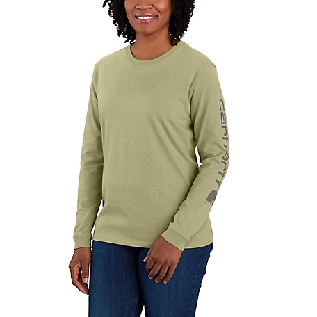 Carhartt Women's Loose Fit Heavyweight Long-Sleeve Logo Sleeve Graphic T-Shirt - Dried Clay