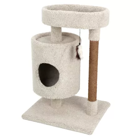 Kitty-Quick Real Carpet Condo Cuddler Wooden Cat Tree 35-inch Gray Cat Trees & Condos