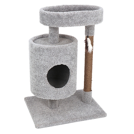 Kitty-Quick 35 in. Real Carpet Condo Cuddler Wooden Cat Tree, Grey
