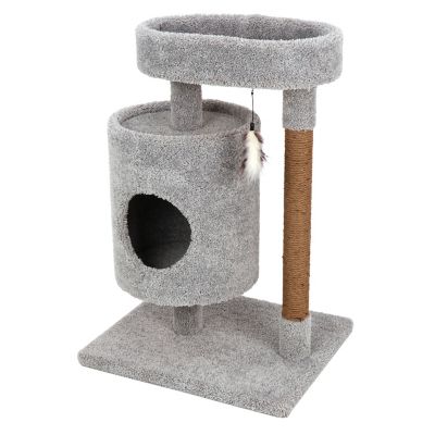 Image showing  35 in. Real Carpet Condo Cuddler Wooden Cat Tree, Gray