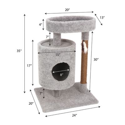 Image showing  35 in. Real Carpet Condo Cuddler Wooden Cat Tree, Gray
