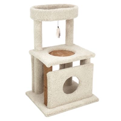 Kitty-Quick 37 in. Real Carpet Contemporary Cuddler Wooden Cat Tree, Grey