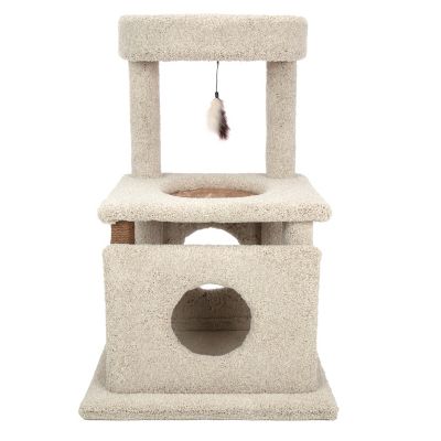 Image showing  37 in. Real Carpet Contemporary Cuddler Wooden Cat Tree, Gray