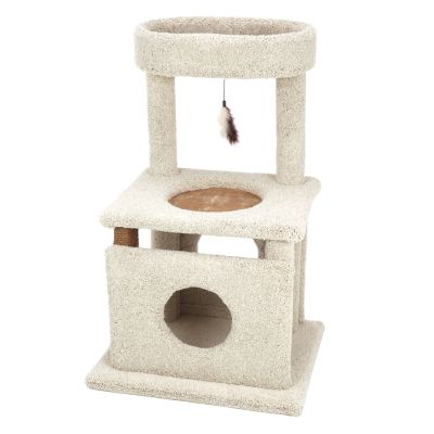 Image showing  37 in. Real Carpet Contemporary Cuddler Wooden Cat Tree, Gray