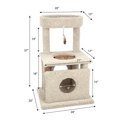 Image showing  37 in. Real Carpet Contemporary Cuddler Wooden Cat Tree, Gray