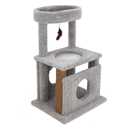 Kitty-Quick 37 in. Real Carpet Contemporary Cuddler Wooden Cat Tree, Grey