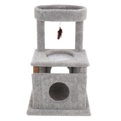 Image showing  37 in. Real Carpet Contemporary Cuddler Wooden Cat Tree, Gray