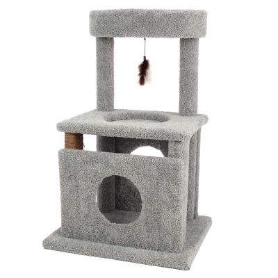 Image showing  37 in. Real Carpet Contemporary Cuddler Wooden Cat Tree, Gray