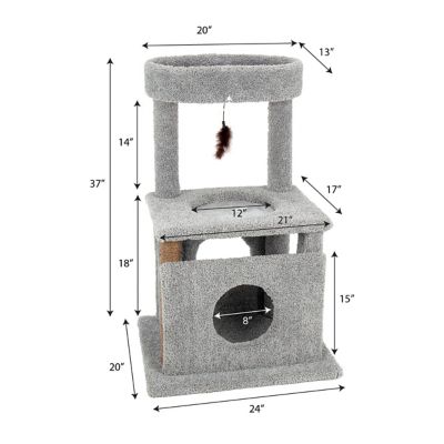 Image showing  37 in. Real Carpet Contemporary Cuddler Wooden Cat Tree, Gray