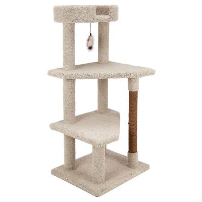 Kitty-Quick 49 in. Real Carpet Plateau Palace Wooden Cat Tree, Grey