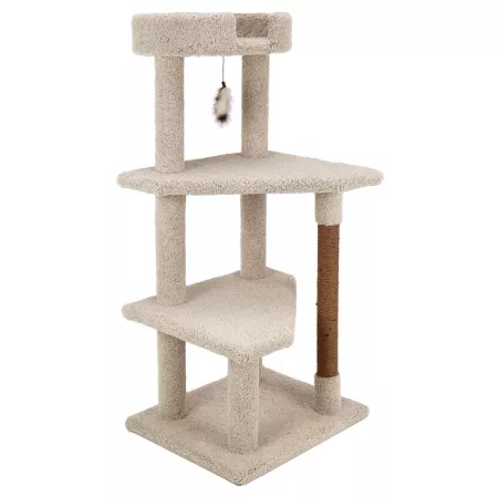 Kitty-Quick Real Carpet Plateau Palace Wooden Cat Tree 49-inch Gray Cat Trees & Condos