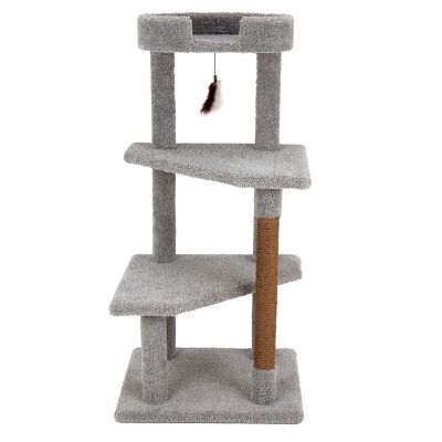 Image showing  49 in. Real Carpet Plateau Palace Wooden Cat Tree, Gray