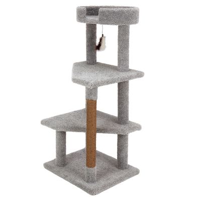 Image showing  49 in. Real Carpet Plateau Palace Wooden Cat Tree, Gray