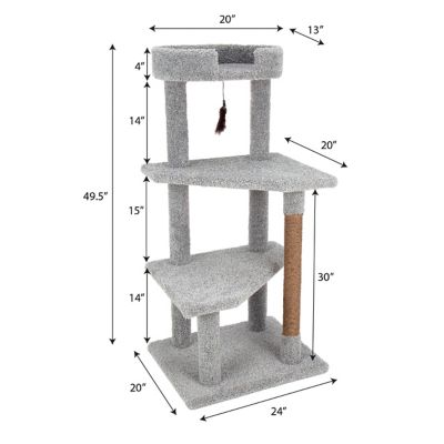 Image showing  49 in. Real Carpet Plateau Palace Wooden Cat Tree, Gray