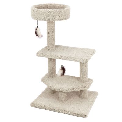 Kitty-Quick 40 in. Real Carpet Hammock Perch Wooden Cat Tree, Beige