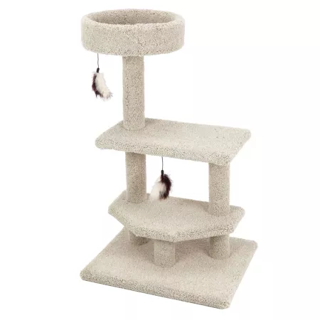 Kitty-Quick Wooden Cat Tree with Perch and Real Carpet Hammock 40" Beige Cat Trees & Condos