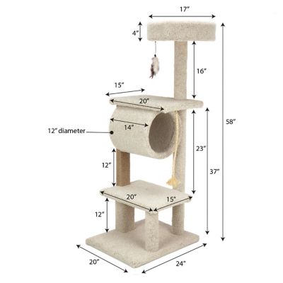 Image showing  58 in. Real Carpet Hanging Hideout Wooden Cat Tree, Gray