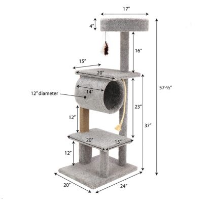 Image showing  58 in. Real Carpet Hanging Hideout Wooden Cat Tree, Gray