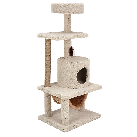 Kitty-Quick 55 in. Real Carpet Next Level Relaxation Wooden Cat Tree, Beige