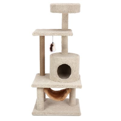 Image showing  55 in. Real Carpet Next Level Relaxation Wooden Cat Tree, Beige