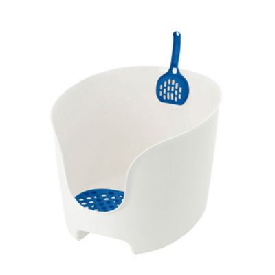 Richell Paw Trax High Wall Cat Litter Box, White & Blue