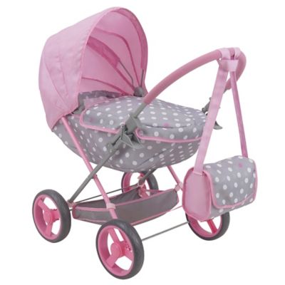 509 Crew Cotton Candy Pink: Doll Deluxe Pram - Pink, Grey, Polka Dot