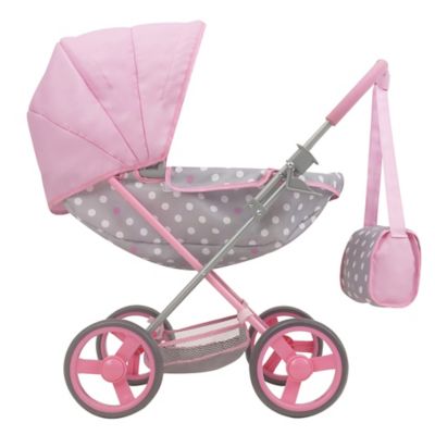 Image showing 2 th 509 Crew Cotton Candy Pink: Doll Deluxe Pram - Pink, Grey, Polka Dot