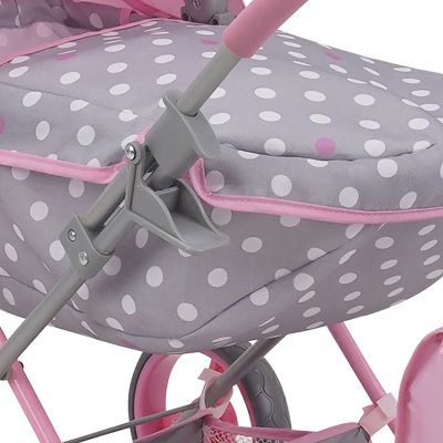 Image showing 5 th 509 Crew Cotton Candy Pink: Doll Deluxe Pram - Pink, Grey, Polka Dot