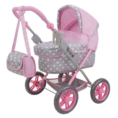 509 Crew Cotton Candy Pink: Amanda Doll Pram - Pink, Grey, Polka Dot