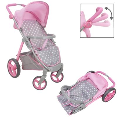 Image showing  Cotton Candy Pink: Doll Travel System - Pink, Grey, Polka Dot