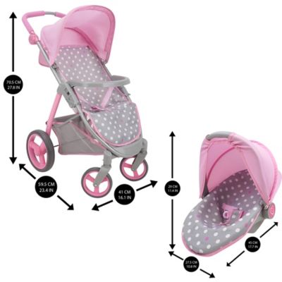 Image showing  Cotton Candy Pink: Doll Travel System - Pink, Grey, Polka Dot