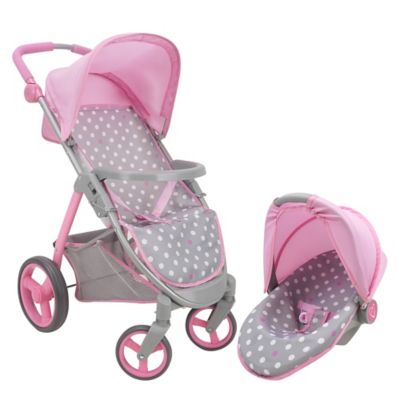 Image showing  Cotton Candy Pink: Doll Travel System - Pink, Grey, Polka Dot