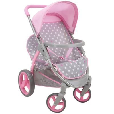 509 Crew Cotton Candy Pink: Twin Tandem Doll Stroller - Pink, Grey, Polka Dot