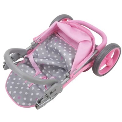 Image showing  Cotton Candy Pink: Twin Tandem Doll Stroller - Pink, Grey, Polka Dot