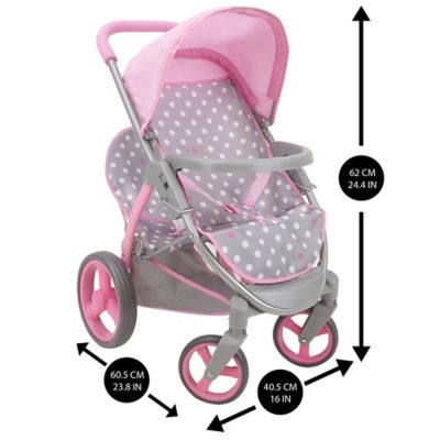 Image showing  Cotton Candy Pink: Twin Tandem Doll Stroller - Pink, Grey, Polka Dot