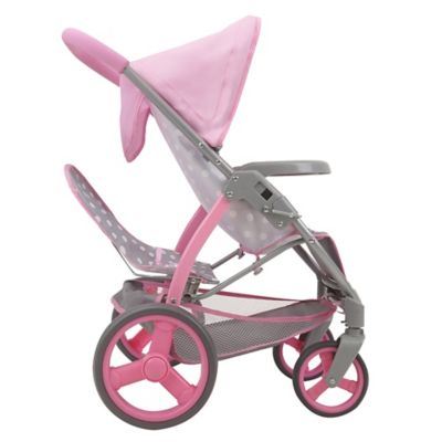 Image showing  Cotton Candy Pink: Twin Tandem Doll Stroller - Pink, Grey, Polka Dot