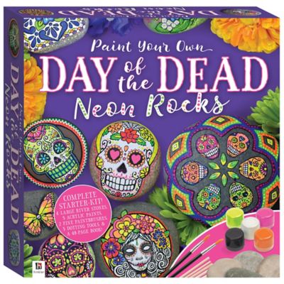 Craft Maker Paint Your Own Day of the Dead Neon Rocks - DIY Rock Painting For Adults