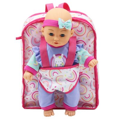 Dream Collection 12 in. Baby Doll Backpack Set - Rainbow & Bunny