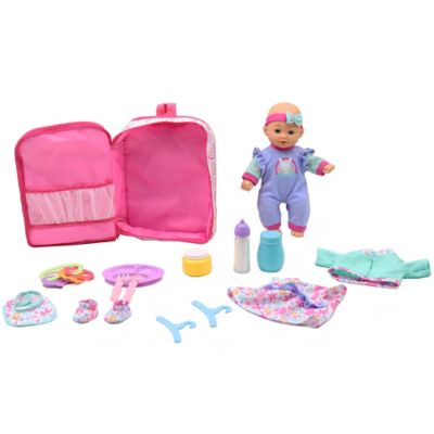 Image showing  12 in. Baby Doll Backpack Set - Rainbow & Bunny